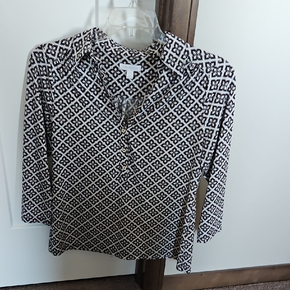 Charter Club Black and White Geometric Pattern Blouse